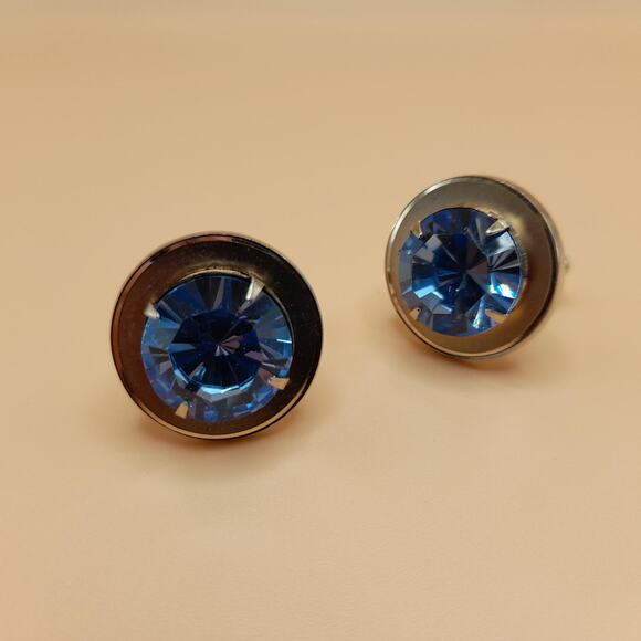 Vintage Light Blue Rhinestone Cuff Links - Picture 5 of 10